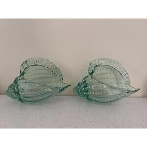 Art Glass Conch Sea Shells Hand Blown Sculpture Pair